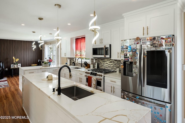 131 Locust St, Tuckerton, NJ 08087 - kitchen featuring white appliances, a sink, white cabinetry, a peninsula, and backsplash