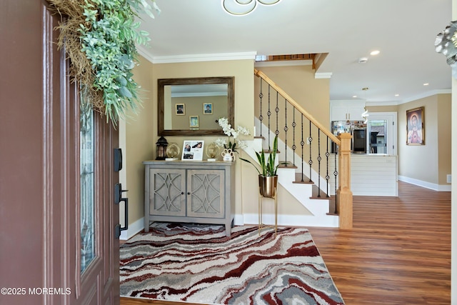 131 Locust St, Tuckerton, NJ 08087 - entrance foyer featuring stairway, crown molding, baseboards, and wood finished floors
