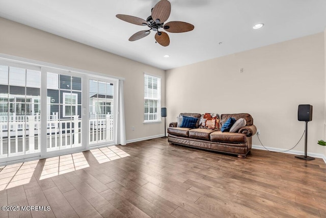 600 Grand Ave Unit 7C, Asbury Park, NJ 07712 - living room with baseboards, a ceiling fan, wood finished floors, and recessed lighting