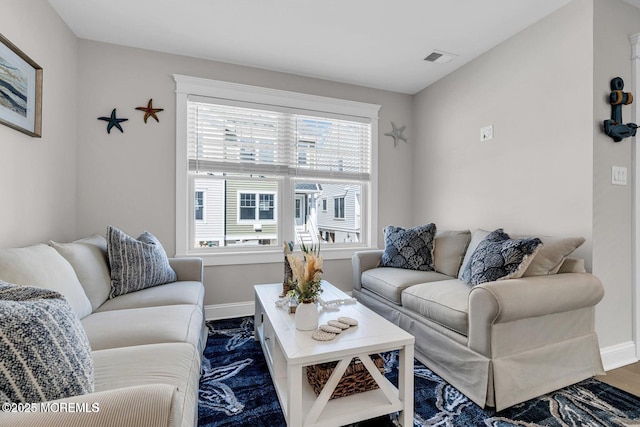 6 Shell Rd, Mantoloking, NJ 08738 - living room featuring baseboards and dark wood-style flooring