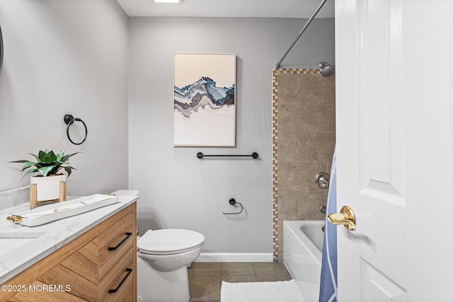 9 Zapata Ct, Toms River, NJ 08757 - bathroom featuring baseboards, toilet, vanity, shower / bath combo, and tile patterned floors