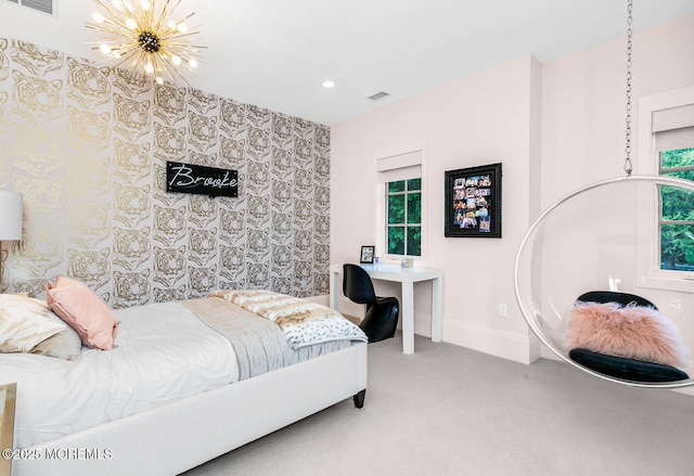 5 Laurel Ln, Rumson, NJ 07760 - carpeted bedroom with baseboards, a chandelier, and recessed lighting