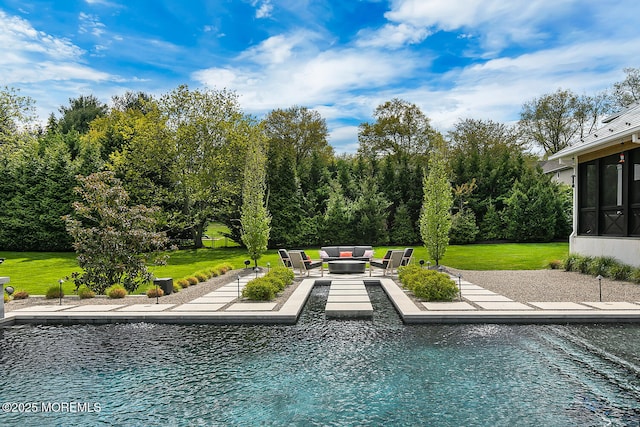 5 Laurel Ln, Rumson, NJ 07760 - swimming pool featuring an outdoor living space, a yard, a patio, and a sunroom