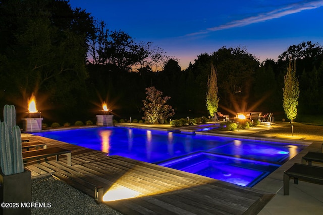 5 Laurel Ln, Rumson, NJ 07760 - swimming pool with an in-ground hot tub, a fire pit, a patio area, and a wooden deck