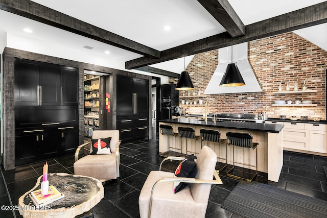 5 Laurel Ln, Rumson, NJ 07760 - living area featuring beamed ceiling and granite tiled floors