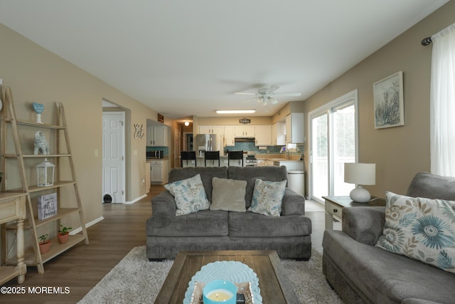 204 Stormy Rd, Manahawkin, NJ 08050 - living room with dark wood-type flooring and ceiling fan