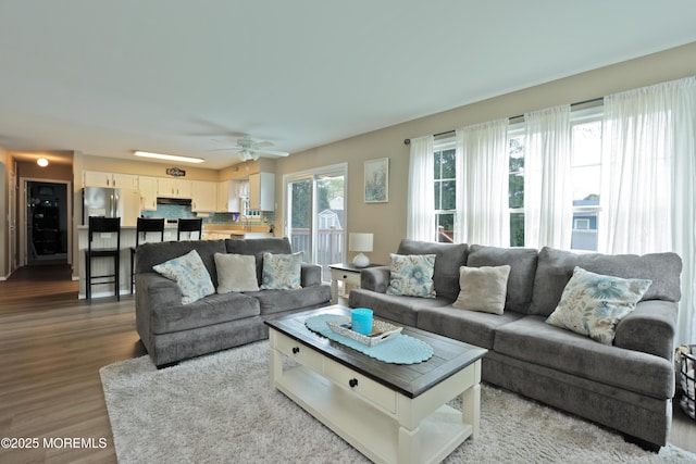 204 Stormy Rd, Manahawkin, NJ 08050 - living room with wood finished floors and ceiling fan