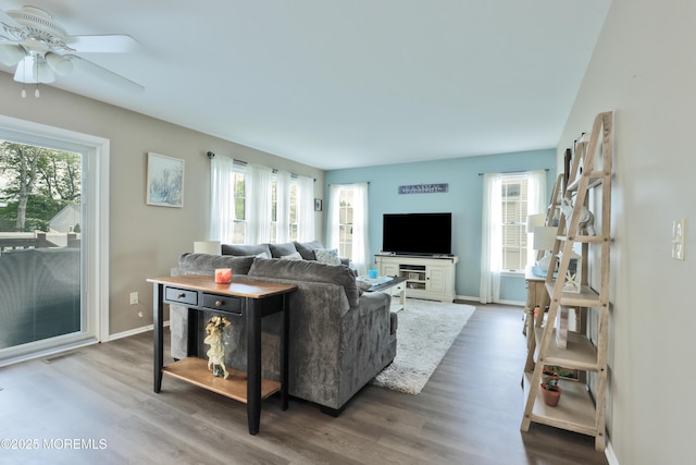 204 Stormy Rd, Manahawkin, NJ 08050 - living room featuring healthy amount of natural light, wood finished floors, ceiling fan, and baseboards