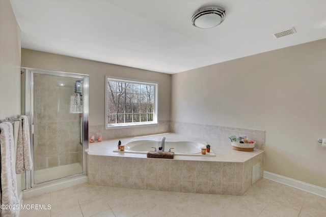 460 Christine Ct, Freehold, NJ 07728 - full bathroom featuring a stall shower, tile patterned floors, a garden tub, and visible vents