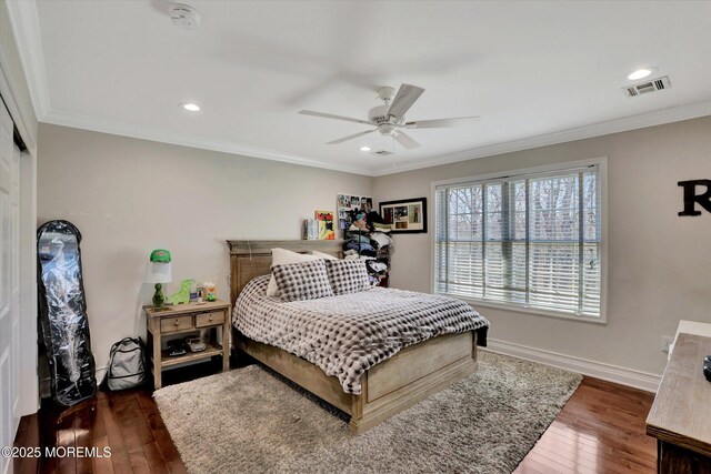 460 Christine Ct, Freehold, NJ 07728 - bedroom featuring baseboards, ornamental molding, visible vents, and dark wood-type flooring