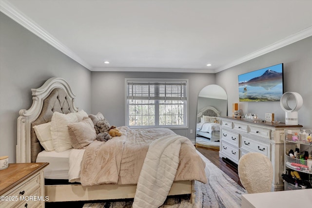460 Christine Ct, Freehold, NJ 07728 - bedroom with crown molding, dark wood-style flooring, baseboards, and recessed lighting