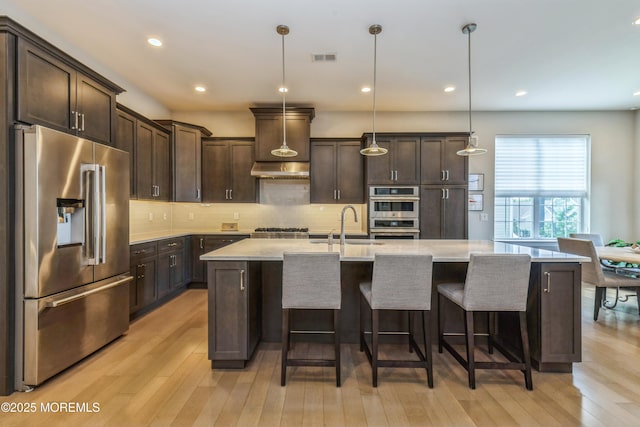 9 Anvil Way, Freehold, NJ 07728 - kitchen featuring appliances with stainless steel finishes, dark brown cabinetry, light wood-style flooring, a sink, and decorative backsplash