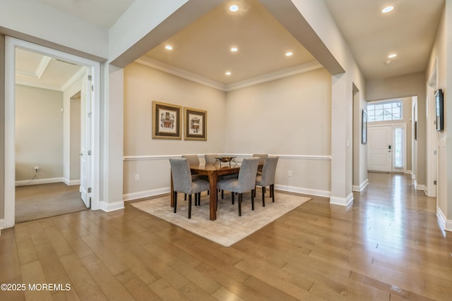 9 Anvil Way, Freehold, NJ 07728 - dining space with crown molding, hardwood / wood-style floors, baseboards, and recessed lighting