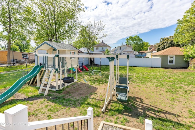 view of jungle gym with a residential view