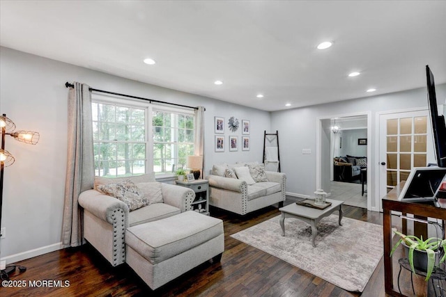 733 Colts Neck Rd, Freehold, NJ 07728 - living area featuring dark wood-style floors, recessed lighting, and baseboards