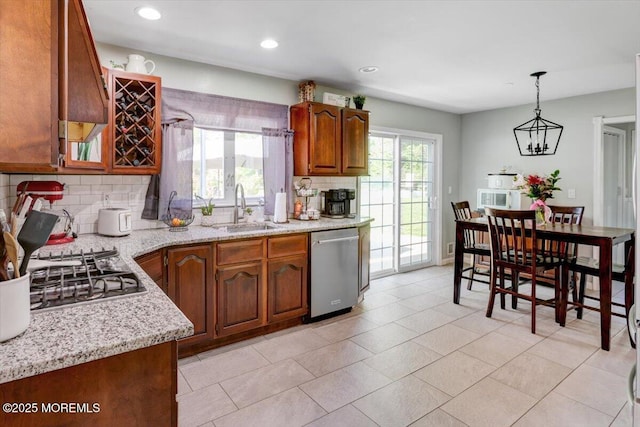 733 Colts Neck Rd, Freehold, NJ 07728 - kitchen featuring a sink, appliances with stainless steel finishes, tasteful backsplash, recessed lighting, and hanging light fixtures