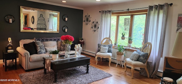 95 Gravel Hill Spotswood Rd, Monroe, NJ 08831 - living room with crown molding, wood finished floors, recessed lighting, and a baseboard radiator