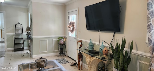 95 Gravel Hill Spotswood Rd, Monroe, NJ 08831 - living room with light tile patterned flooring, ornamental molding, and wainscoting