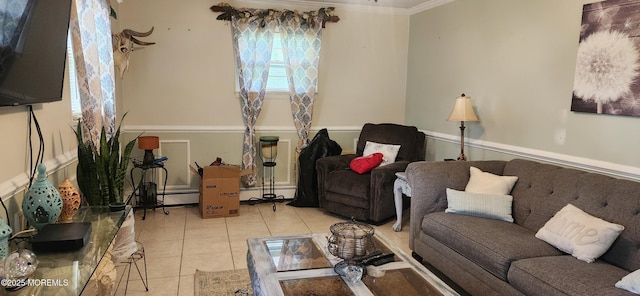 95 Gravel Hill Spotswood Rd, Monroe, NJ 08831 - living area featuring tile patterned floors, ornamental molding, and baseboard heating