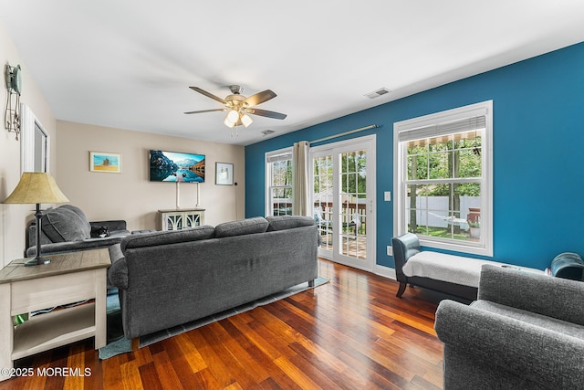 2015 Red Cedar St, Toms River, NJ 08753 - living area featuring dark wood-style floors, ceiling fan, and baseboards