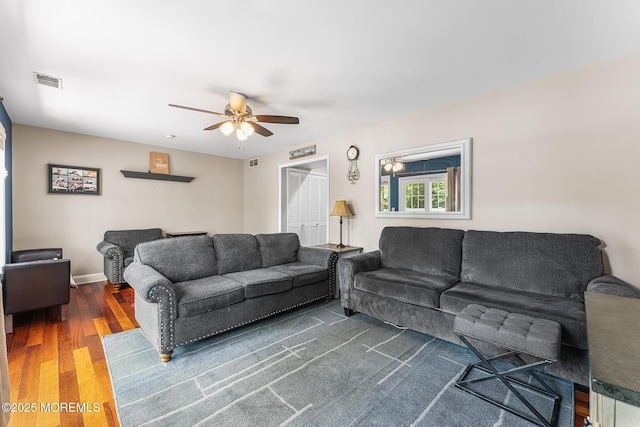 2015 Red Cedar St, Toms River, NJ 08753 - living room featuring a ceiling fan, wood finished floors, and baseboards