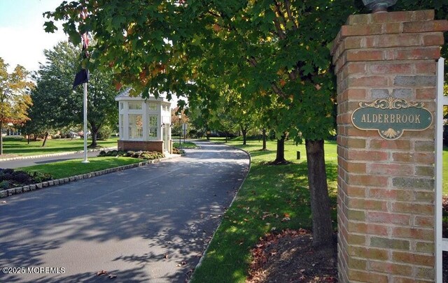 view of asphalt road with curbs