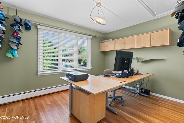 19 Dartmoor Dr, Manalapan, NJ 07726 - office space with a baseboard heating unit, attic access, light wood-style flooring, and baseboards