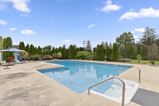 1 Skylark Dr, Jackson, NJ 08527 - outdoor pool featuring a patio area, a diving board, and view of wooded area