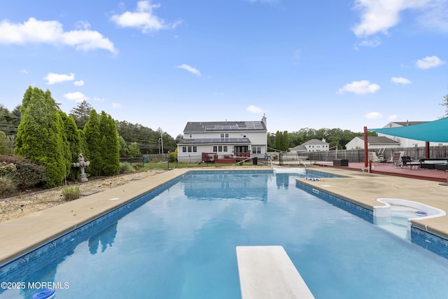 1 Skylark Dr, Jackson, NJ 08527 - view of swimming pool with a fenced backyard, a diving board, a deck, a patio, and a hot tub