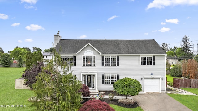 1 Skylark Dr, Jackson, NJ 08527 - colonial inspired home featuring asphalt driveway, an attached garage, a chimney, and roof with shingles