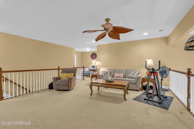 16 Millstone Way, Waretown, NJ 08758 - living area featuring ceiling fan, carpet flooring, and recessed lighting