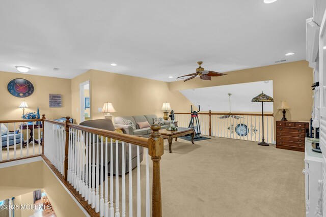 16 Millstone Way, Waretown, NJ 08758 - living area featuring ceiling fan, carpet floors, and recessed lighting