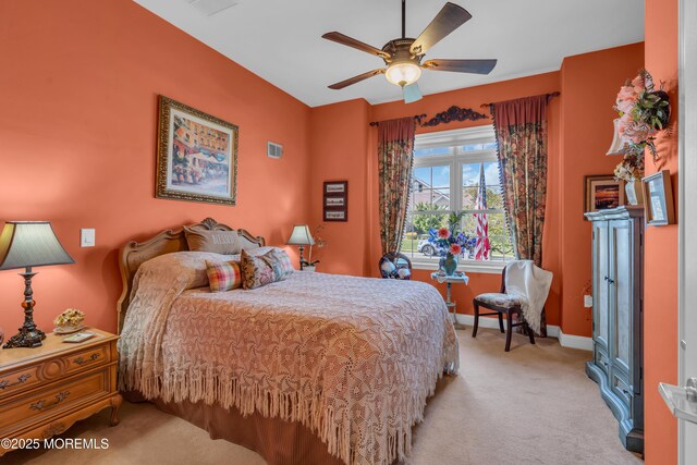 16 Millstone Way, Waretown, NJ 08758 - bedroom featuring light carpet, baseboards, and a ceiling fan