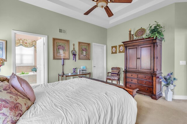 16 Millstone Way, Waretown, NJ 08758 - bedroom featuring light carpet, ceiling fan, and ensuite bathroom