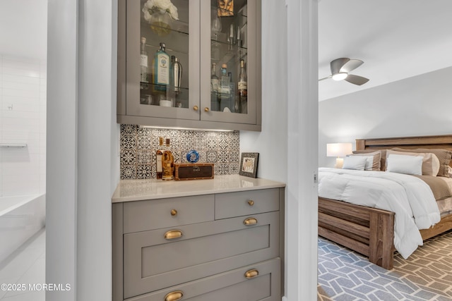 bedroom with brick patterned floors