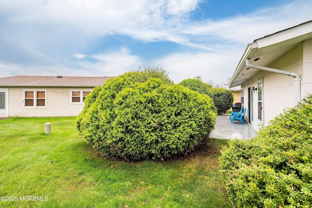 view of grassy yard with a patio area