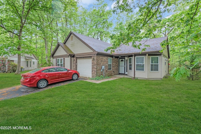 578 Petunia Ln N, Whiting, NJ 08759 - ranch-style house featuring an attached garage, driveway, a front yard, and brick siding
