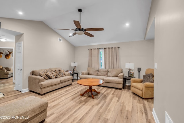 578 Petunia Ln N, Whiting, NJ 08759 - living room with a ceiling fan, light wood-style flooring, and high vaulted ceiling