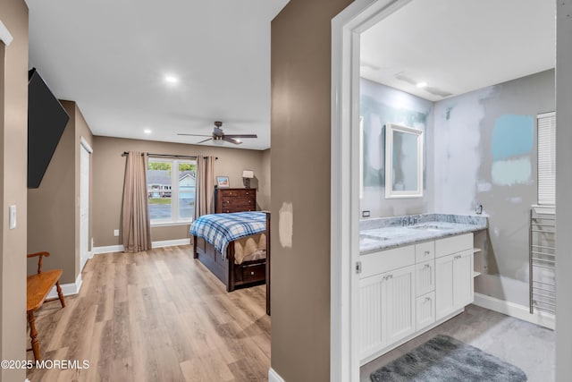 578 Petunia Ln N, Whiting, NJ 08759 - bedroom with a sink, baseboards, light wood-type flooring, recessed lighting, and a ceiling fan