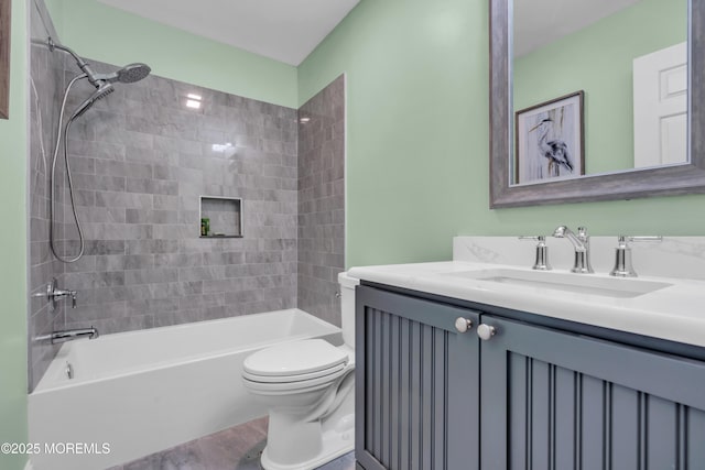 578 Petunia Ln N, Whiting, NJ 08759 - bathroom with toilet, vanity, bathtub / shower combination, and wood finished floors