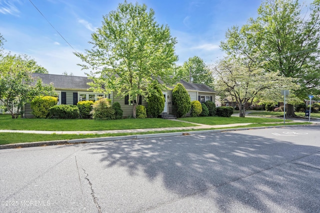 obstructed view of property featuring a front lawn