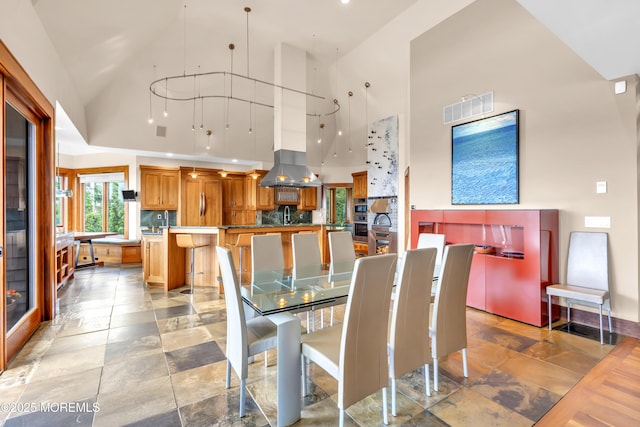 154 Ocean Blvd, Atlantic Highlands, NJ 07716 - dining area with high vaulted ceiling