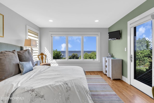 154 Ocean Blvd, Atlantic Highlands, NJ 07716 - bedroom with multiple windows, light wood finished floors, access to outside, baseboards, and recessed lighting