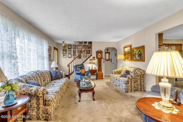 1601 Chestnut Ave, Ocean Twp, NJ 07712 - living room featuring stairway and carpet flooring