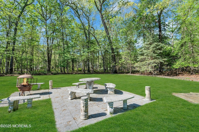 view of green lawn featuring a patio area