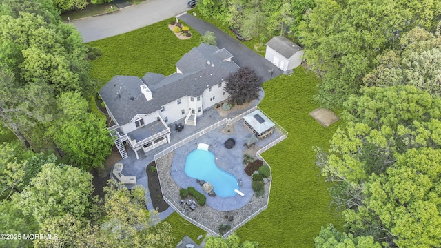 aerial view of a pool area