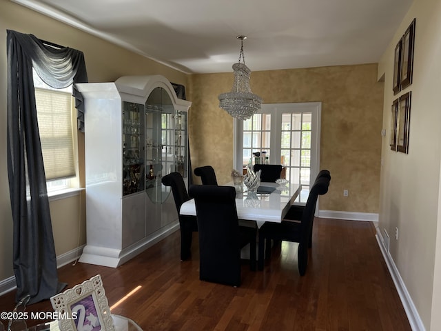 27 Stonehenge Ct, Jackson, NJ 08527 - dining room featuring a chandelier, dark wood-style floors, and baseboards