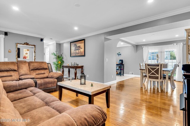 1012 Bismarck St, Toms River, NJ 08757 - living area featuring light wood finished floors, recessed lighting, baseboards, and ornamental molding