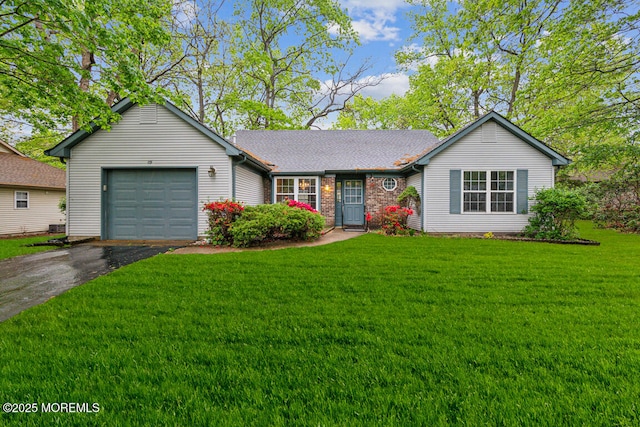 119 Morning Glory, Whiting, NJ 08759 - ranch-style house with driveway, an attached garage, a front yard, and central air condition unit
