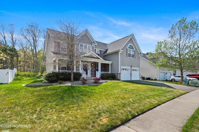 55 Freedom Hills Dr, Barnegat, NJ 08005 - craftsman-style house featuring a garage, asphalt driveway, covered porch, and stone siding